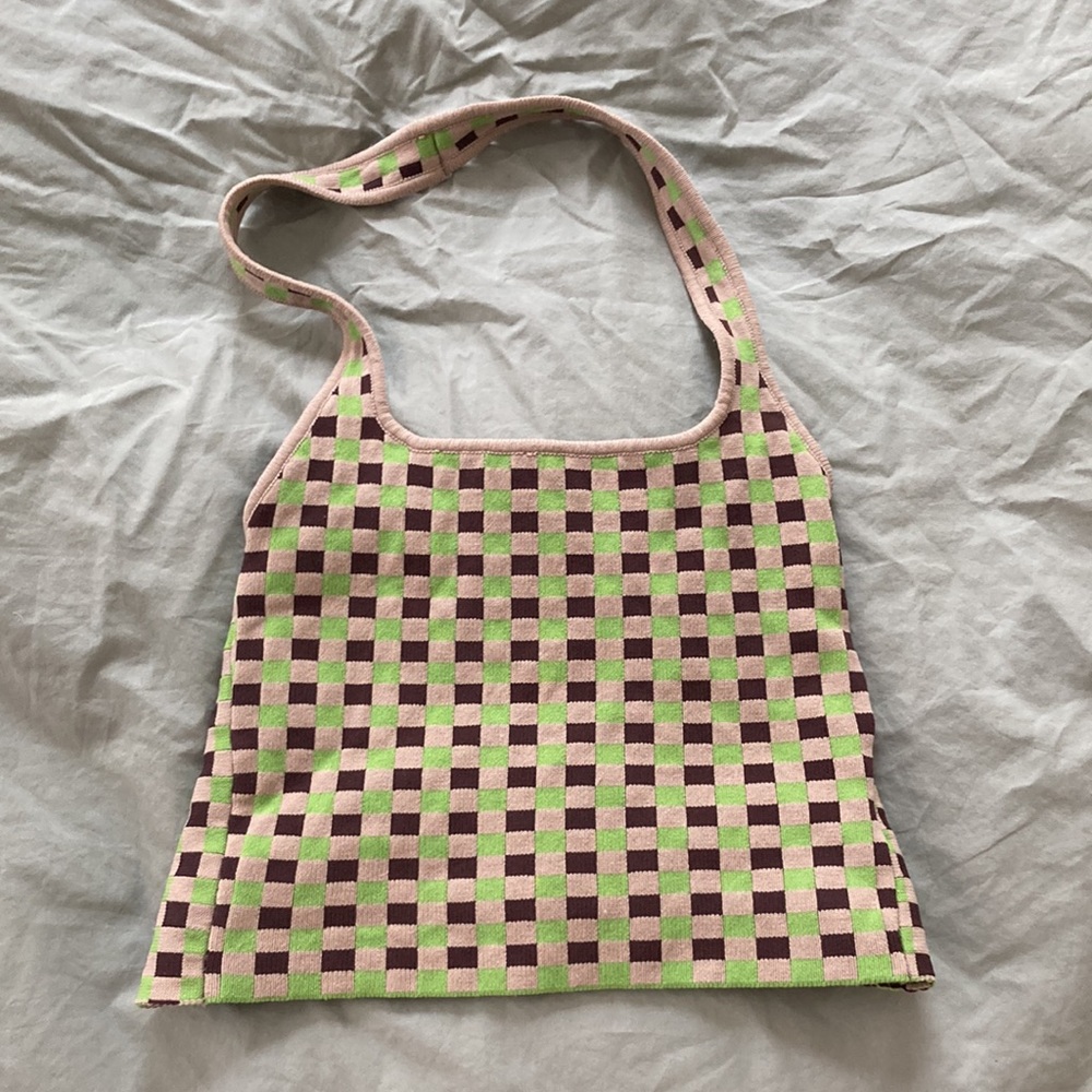 Checkered Halter Style Crop Top - Picture 2 of 9